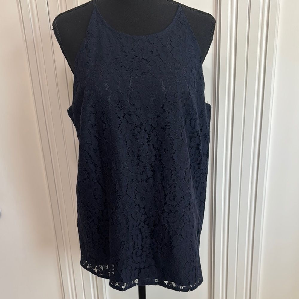 Saint Tropez West‎ Navy Lace Sleeveless Tank Top